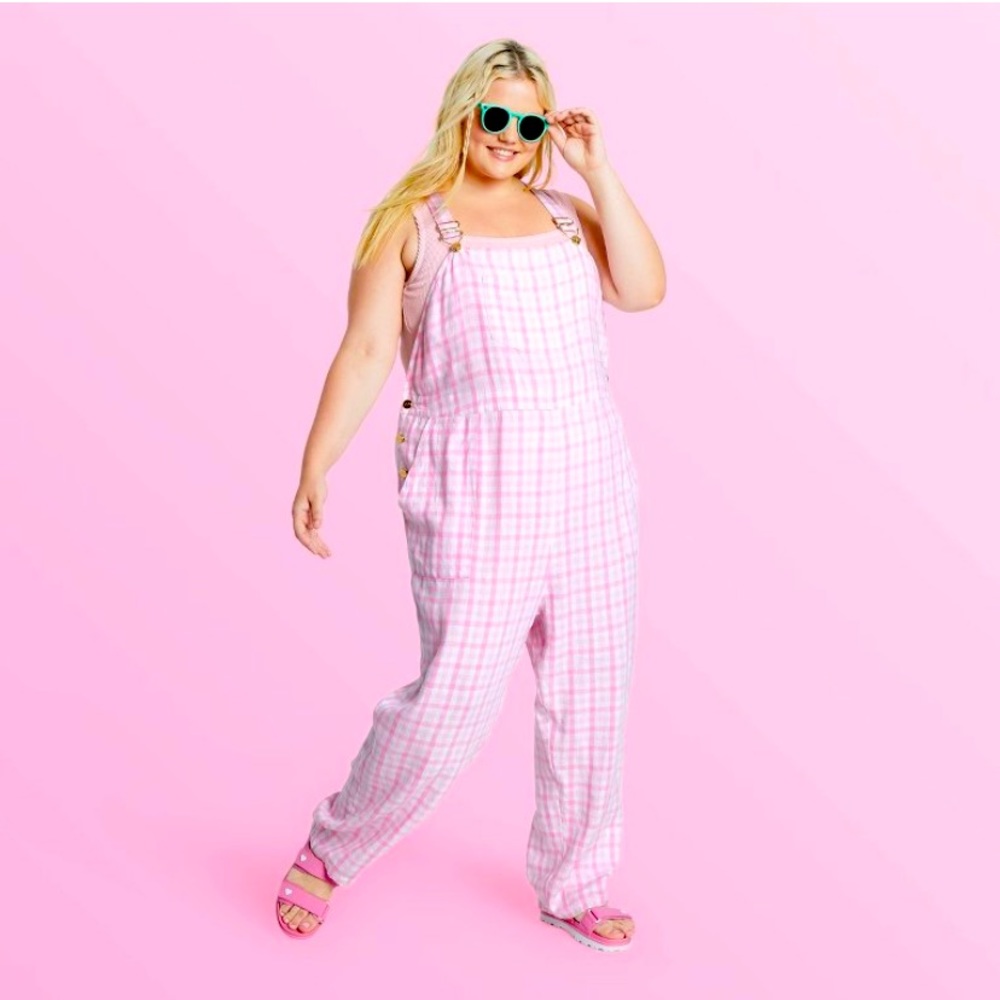 Stoney Clover Lane Pink and White Gingham Overalls Size 1X